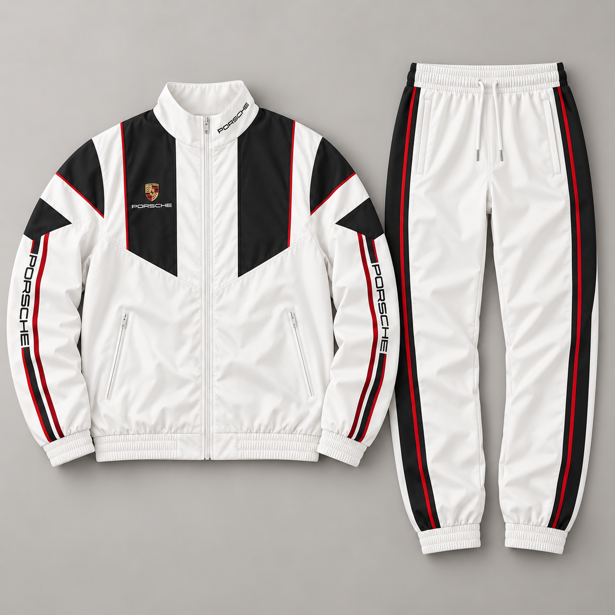 Pors Fashion Zipper Stand Collar Jacket & Sweatpants Set