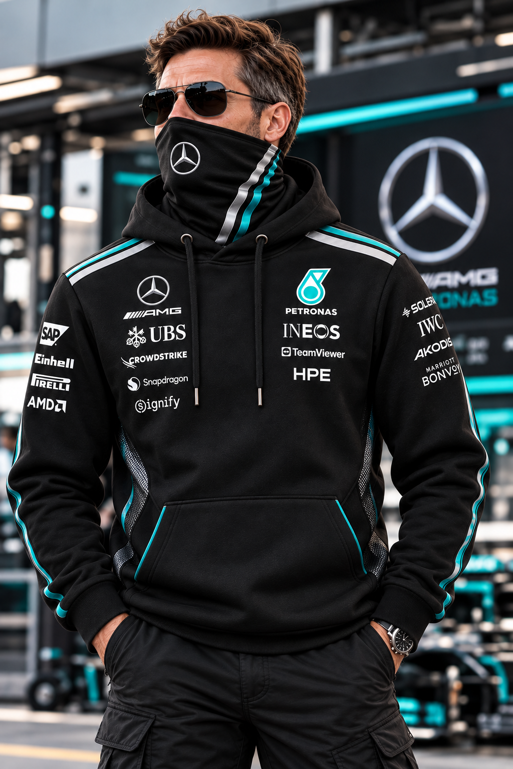 Personalized Merc AMG Petronas Masked Hoodie