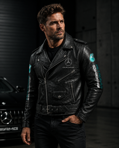 Merc AMG Petronas Zipper Vintage Leather Jacket P230505