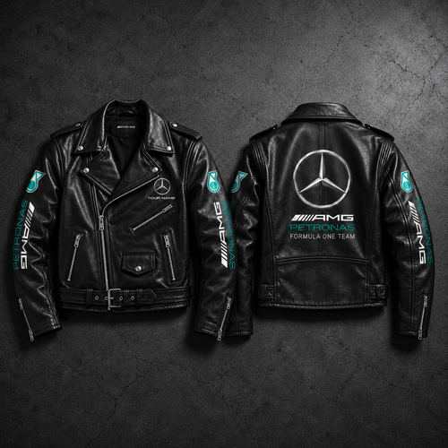 Merc AMG Petronas Zipper Vintage Leather Jacket P230505