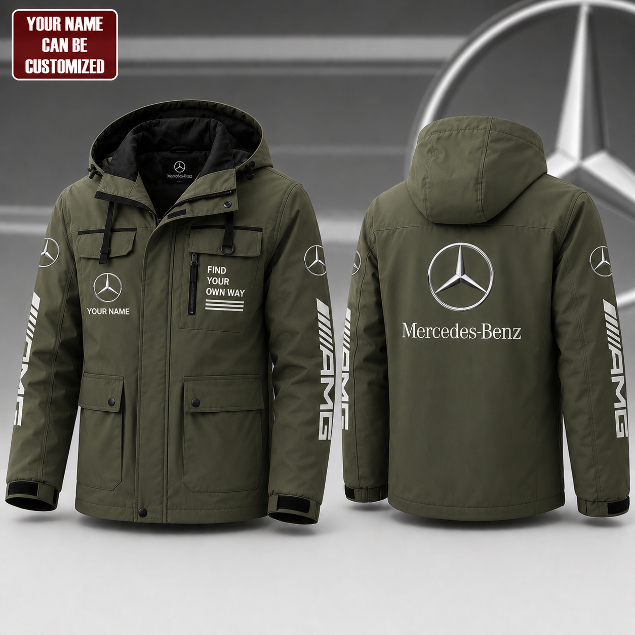 Personalized Merc Amg Style Windbreaker Hooded Jacket