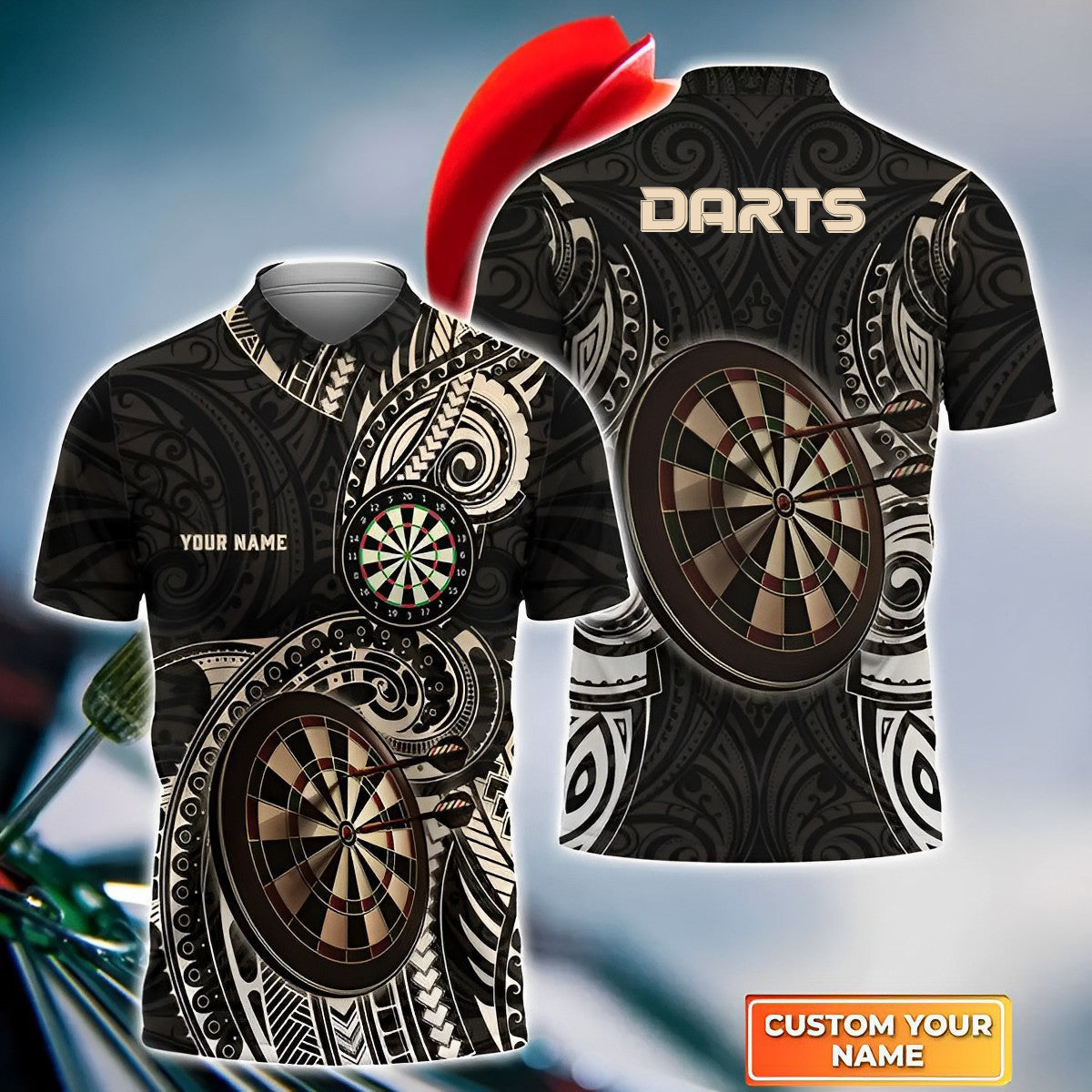 Dartboard Tattoo Personalized Name 3D Polo Shirt For Darts Player, Dart Team Shirts S130708