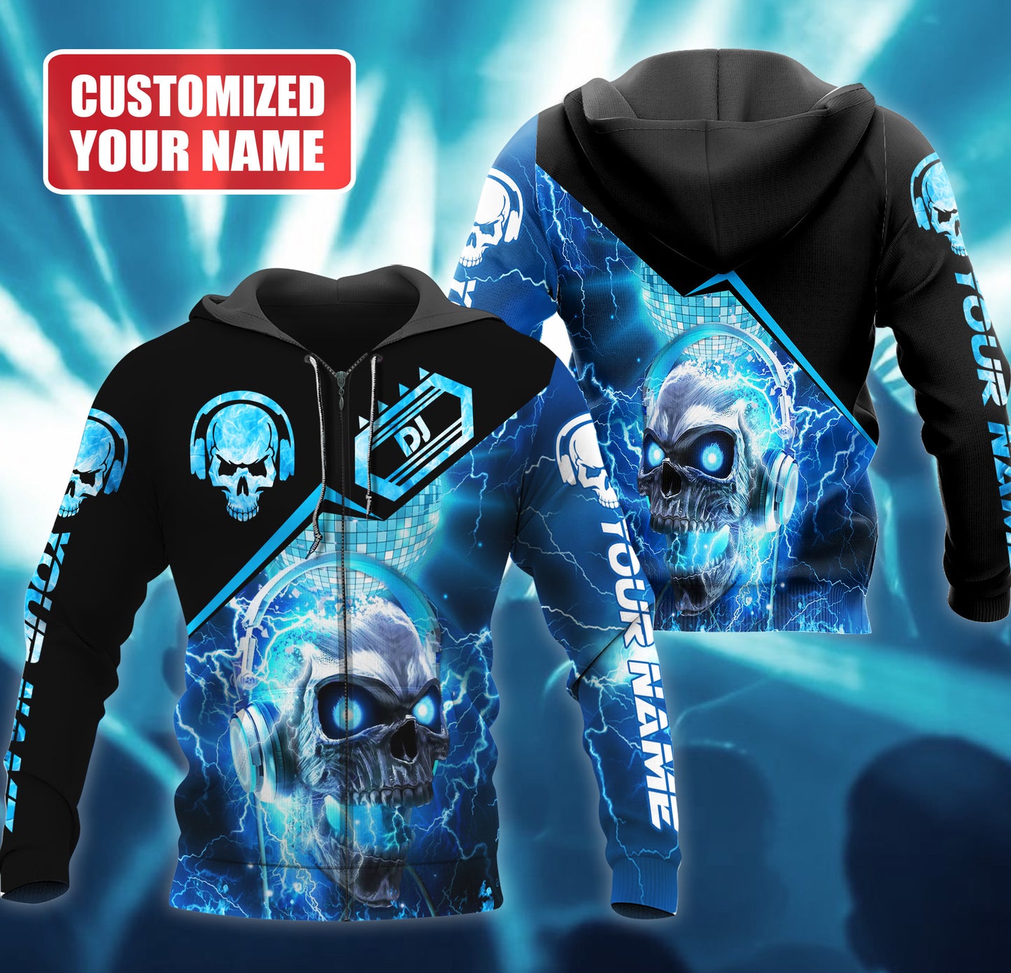 Personalized Name Skull Disc Jockey All Over Printed Unisex Shirt