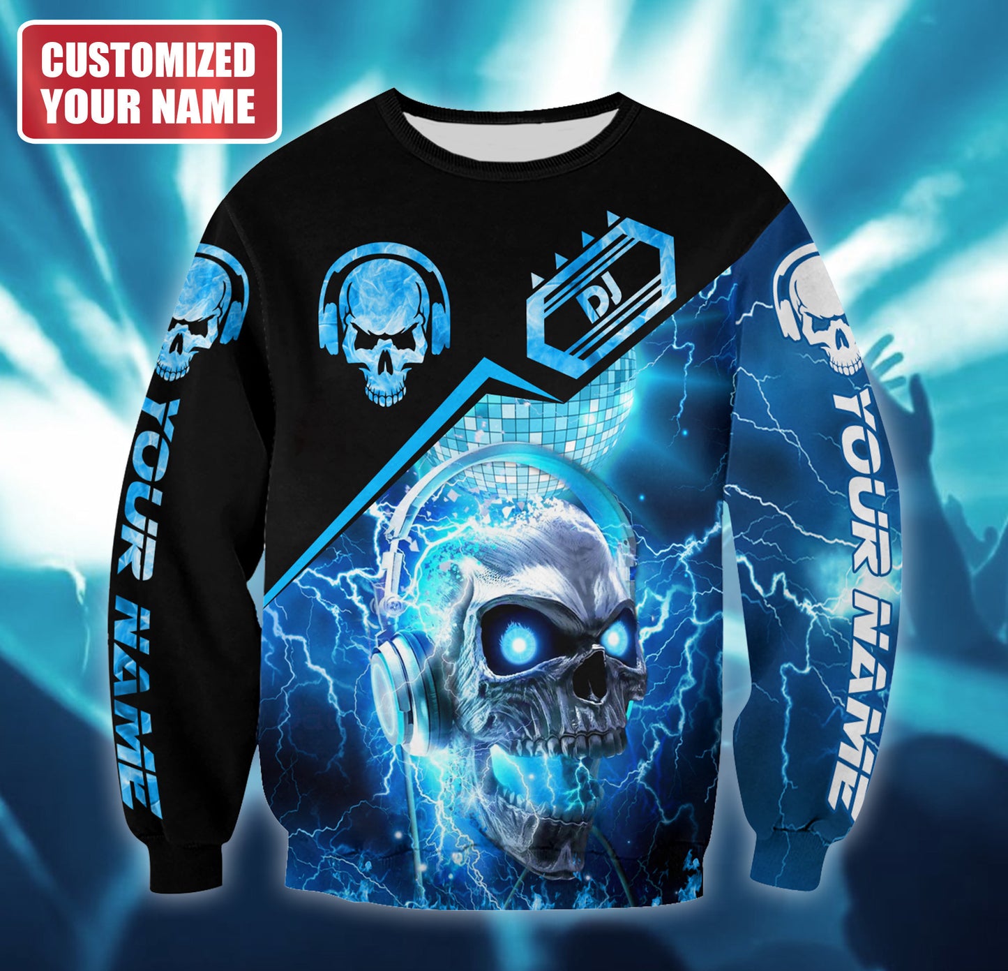 Personalized Name Skull Disc Jockey All Over Printed Unisex Shirt