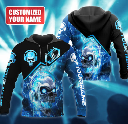 Personalized Name Skull Disc Jockey All Over Printed Unisex Shirt