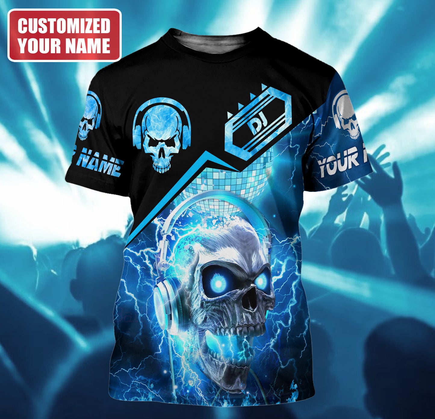 Personalized Name Skull Disc Jockey All Over Printed Unisex Shirt