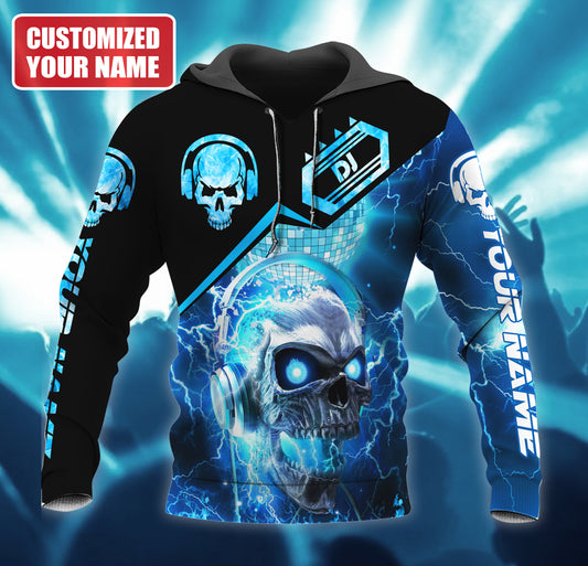 Personalized Name Skull Disc Jockey All Over Printed Unisex Shirt