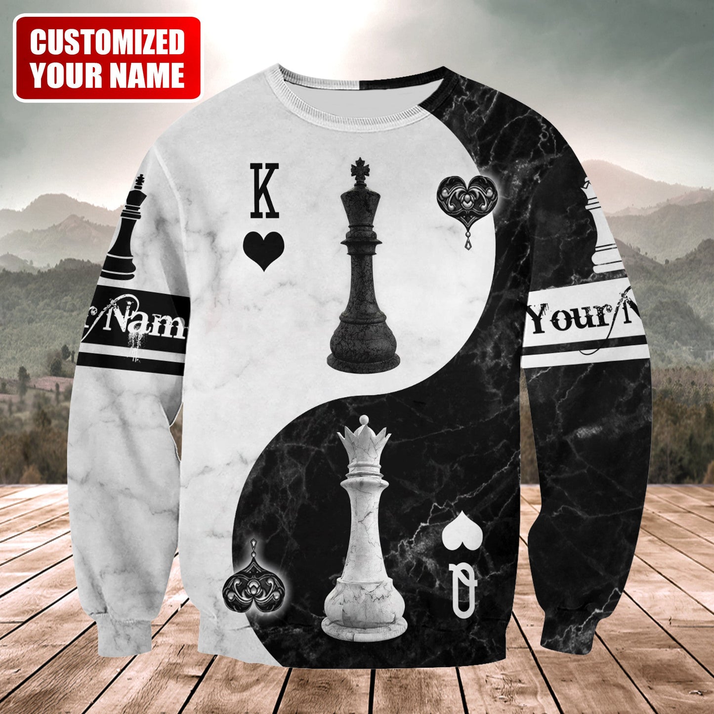 Personalized Name King Queen Chess Yin Yang All Over Printed Unisex Shirt
