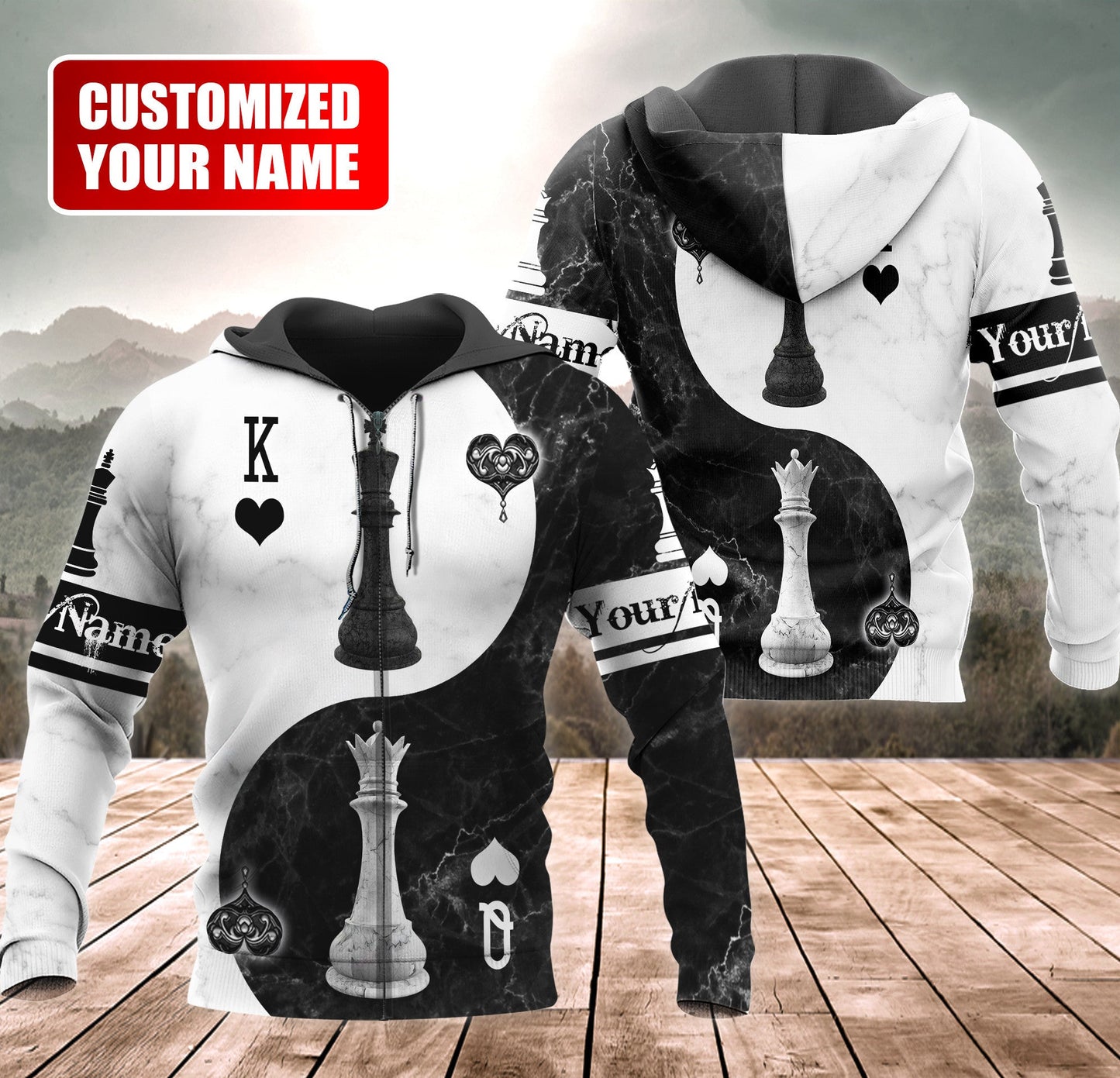 Personalized Name King Queen Chess Yin Yang All Over Printed Unisex Shirt