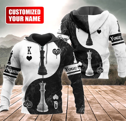 Personalized Name King Queen Chess Yin Yang All Over Printed Unisex Shirt