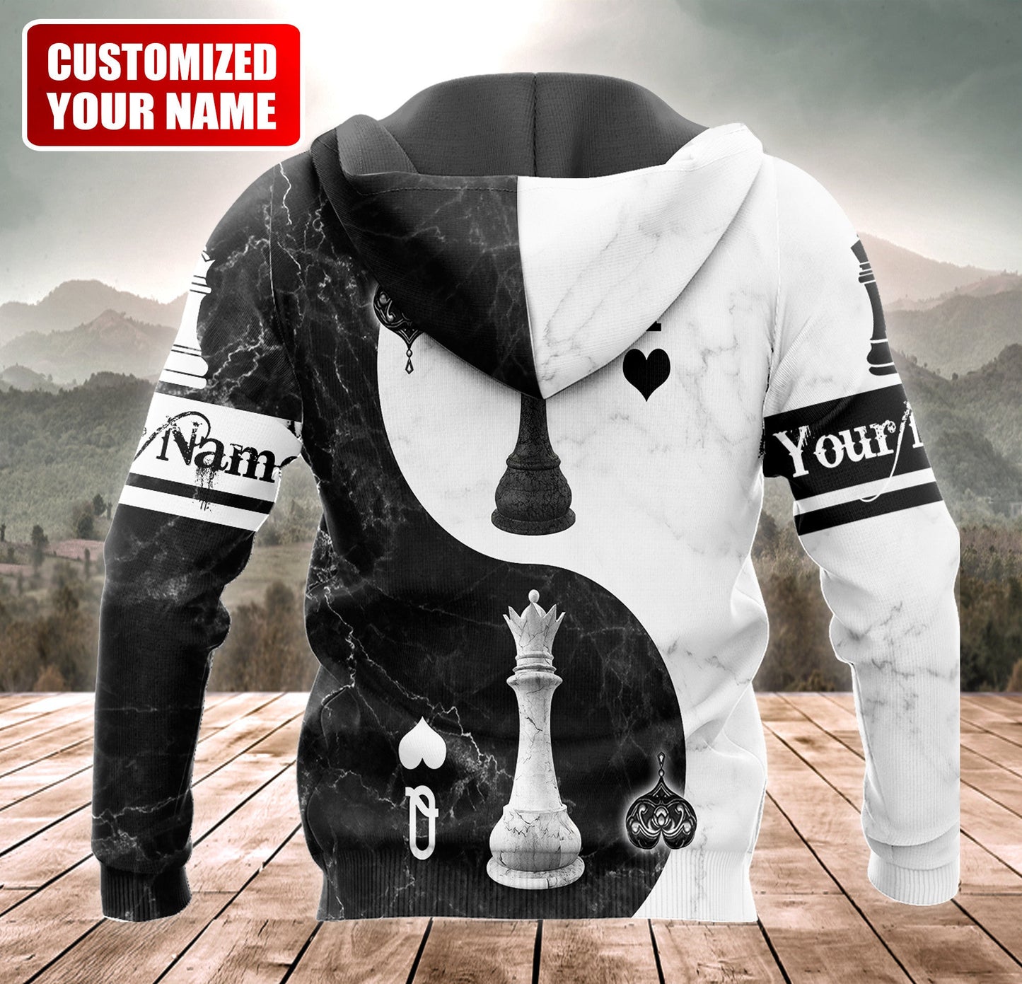 Personalized Name King Queen Chess Yin Yang All Over Printed Unisex Shirt