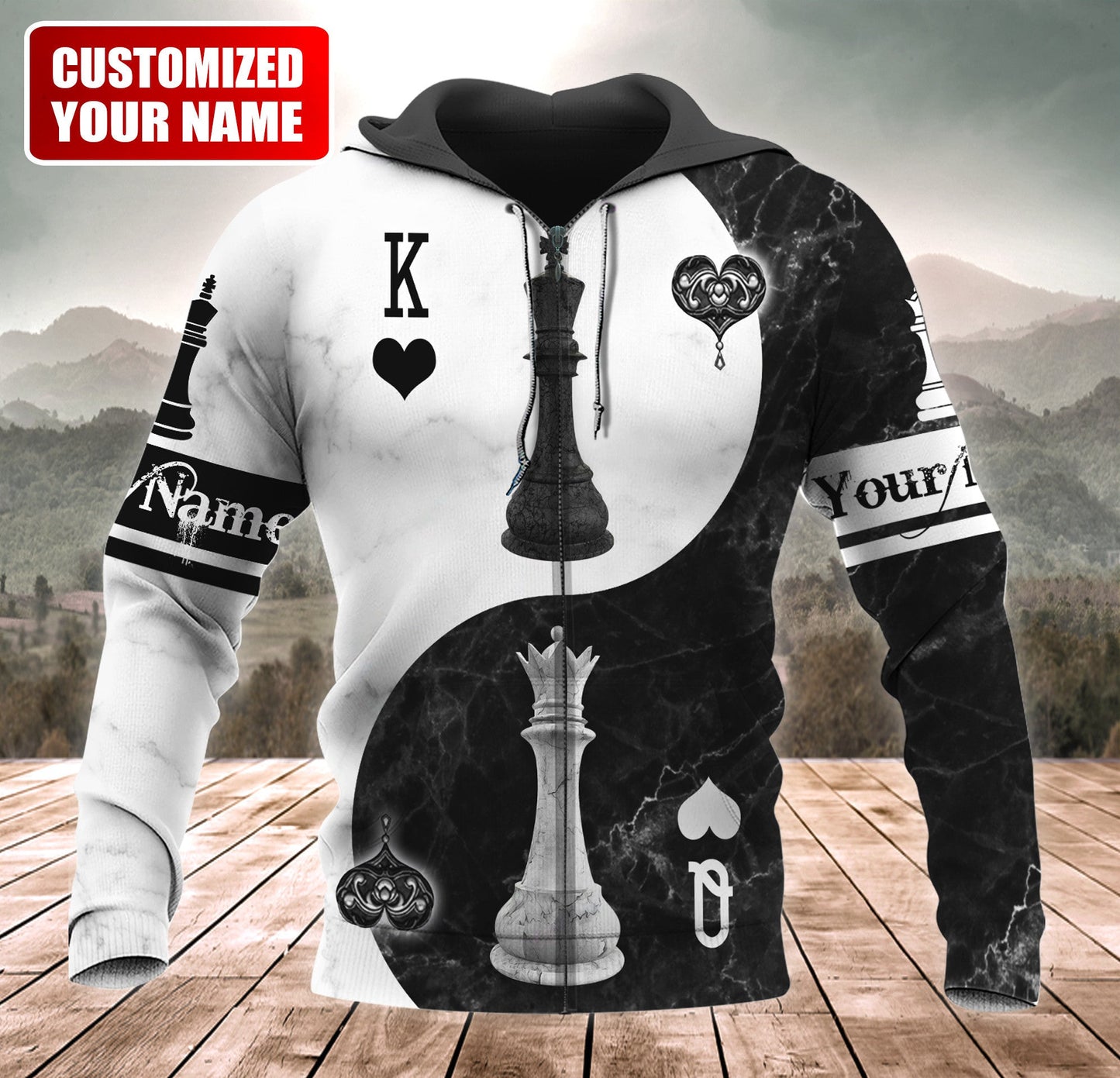 Personalized Name King Queen Chess Yin Yang All Over Printed Unisex Shirt