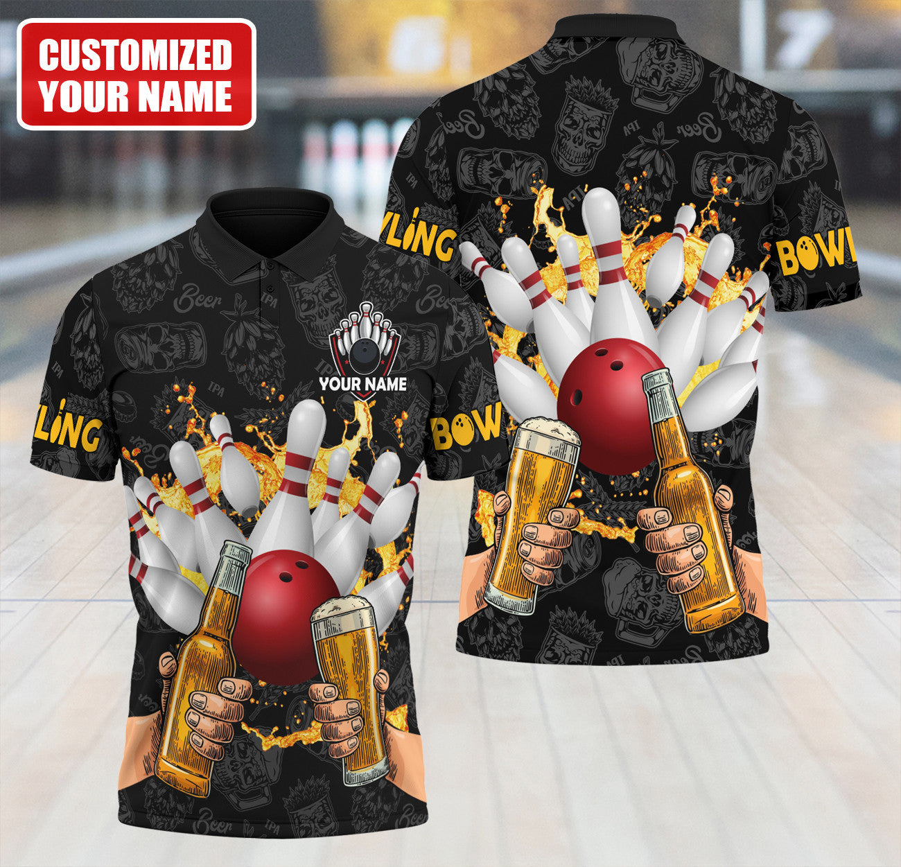 Personalized Name Bowling Beer All Over Printed Unisex Shirt