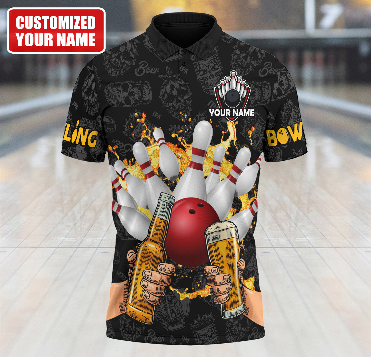 Personalized Name Bowling Beer All Over Printed Unisex Shirt